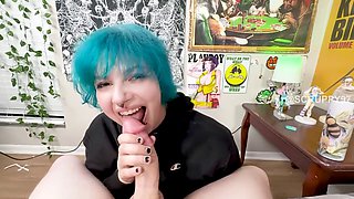 Goth girl Scruppy97 with massive tits delivers a sloppy blowjob and passionate titty fuck
