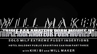 Solo MILF Extreme Pussy Insertions - Hotel Balcony Public Squirting Can Ram - Uncut Clips