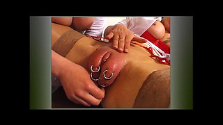 Fat Young Girl with Big Tits Sucks up Her Swollen Pussy with Many Piercings
