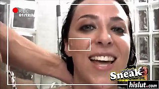 Sara Rey Hot MMF Threesome in the Shower: Blowjob, Babe  Hardcore Porn