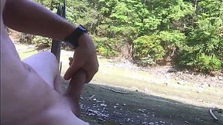 Naked Muscle Hunk Jerks Off at the Beach
