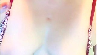 Juicy Red Lips Wrap a Cigarette, Playing with Tits
