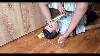 Mistress Kiffa - Face Footstool Slave Cleans Dirty Flip Flops and Cums on Flip Flops and Has to Lick It