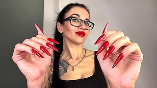 Finger Snapping and Playing with Hair with Red Long Nails