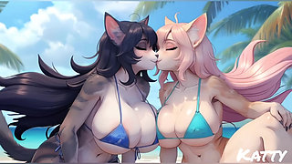 Furry girls nude and bikini beach part 5 (Ai model)