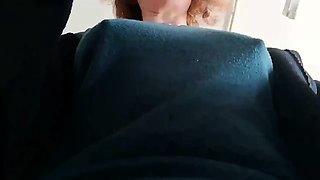 Sexy redhead milf flashes her tight pussy and hard nipples