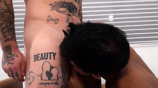 FTM man gets covered in cum after sex