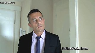Spicy Brazilian maid spreads wide for cock