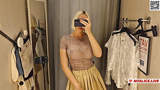 Sexy Try On Haul Transparent Clothes, Completely See-Through. At The Mall. Public fetish