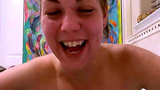 Small titted brunette teen fingering on the bed