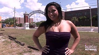 Thick and nervous brunette flashes for the first time