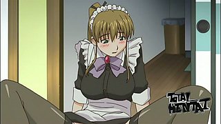 Green eyed hentai maid is caught masturbating her own pussy