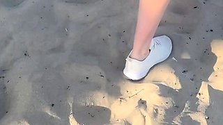 Lady Oups Butt Plug on the Beach in Micro Skirt