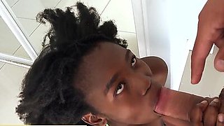 Outgoing busty African girl loves to get dicked deep during a fake casting