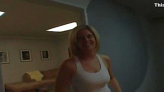 Hot ass blonde gets jizzed after stud bangs her in the living room