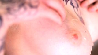 Glamour babe with big boobs masturbates in lingerie