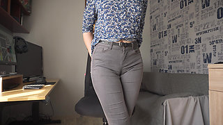 Naughty Colleague Seduces You with Camel Toe in Tight Jeans