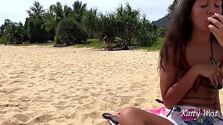 Katty West In Girl Eating Fruit Without Panties On A Public Beach - Public Pussy Flashing 8 Min