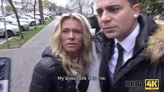 Debt4k. bitchy teenager wifey cheats on husband for cash in front of him