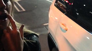 Blonde Amateur Taking Facial On Her Knees In Public
