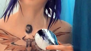Busty curly brunette with big boobs fucks on couch