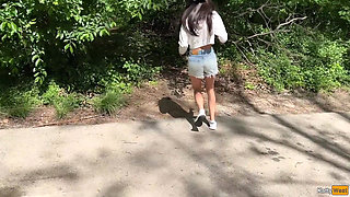 Caught a Girl Drawing Graffiti and Fucked Her in the Forest - Cum in Panties