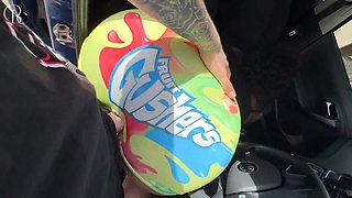 Big Arse Ebony Gets Fucked Through a Hole in Her Tight Shorts on Her Way to the Car Wash