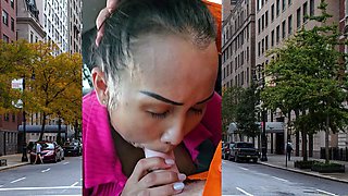 Thai MILF big cock car blowjob in public