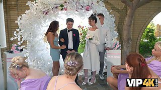 VIP4K. Hot bride is having a rough sex with a master of ceremonies, guests are shocked: Porn