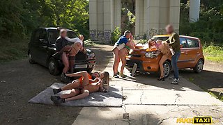 Outdoor Group Sex Orgy with Mouthful Cumshots - The Fake Taxi Movie Episode Five: Explosive p2 - Jennifer Mendez, Eden Ivy