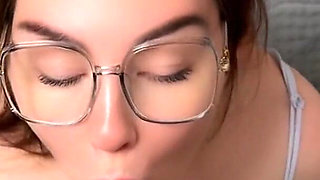 A Young, Cute Beauty in Glasses Received a Portion of Sperm in Her Mouth!