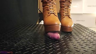 CBT and Cock Crush Trample in Brown Knee High Boots with TamyStarly - Ballbusting, Bootjob, Shoejob