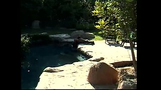 Two Amazing Young Black Lesbians Lick Each Other's Hairy Pussy in the Pool