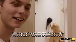 Shame4k. fantasy porno in the bathroom with old and spectacular blond and a guy