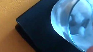 She drinks 11 loads of collected cum from a glass