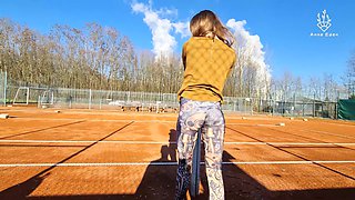 Risky Sex on Outdoor Tennis Court!