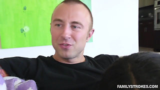 Horny stepsiblings fuck around with stepmom in the room