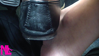 Revving and Driving in Black Leather Flats on Barefeet