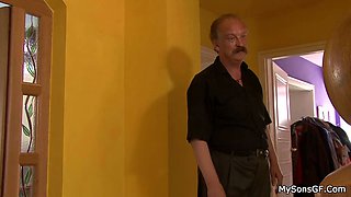 Dude catches teen GF doggystyled by his old dad