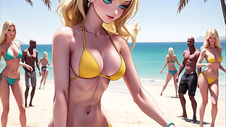 Anime Sexy Dj on the Beach Synthwave Retrowave