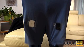 Cuck4k. old man looks glad while his chesty wifey having sex with realistic robot