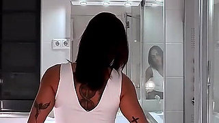 Miniskirt Lover Raver Girl Reveals Her Piercing on Her Pussy in the Bathroom by Lifting Her Short Skirt