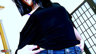 Lana Fever: Pornostar Young Brunette Lana Fever Doing a Strip on the Sofa