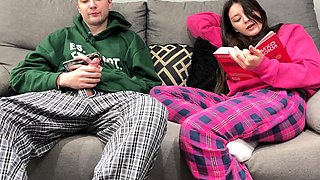 Step Brother Watch Porn and Jerk Off Next To Step Sister!