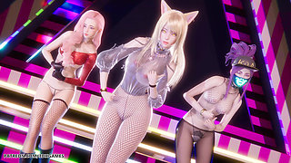 Mmd Babymonster - Batter up Ahri Evelynn Akali Sexy Striptease League of Legends Hentai Uncensored 4K 60fps