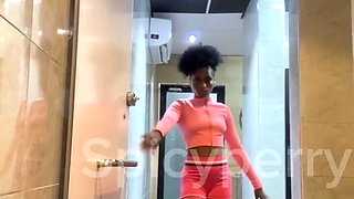 Hot Ebony Teen Peeing in a Public Toilet