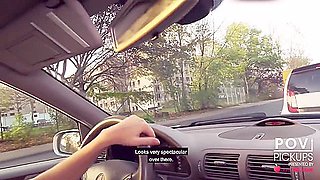 German Blonde Babe Drives Naked Through The City + Public Fuck