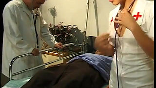 Redheaded nurse spreads her legs for doctor's cock on a hospital bed