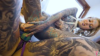 Burlesque Tattooed Minxs Big Tits Strap-on Fuck