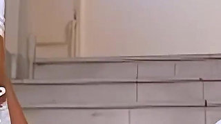 Slut Pulls Panties Down on Stairs